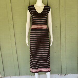 New ISSA London Black Striped Knit Dress Large L